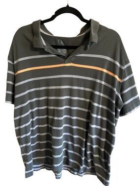 OP Men's Dark Gray Striped Polo with Orange Chest Stripe